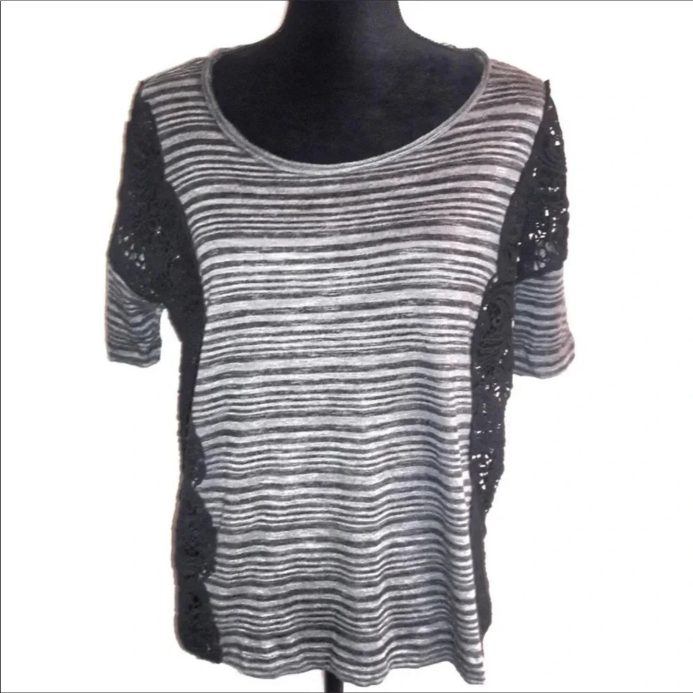Free People Crochet Lace Tee Shirt FP Gray Blouse